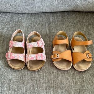 Cat & Jack Sandals, 2 pairs size 6, Pink Floral and Brown